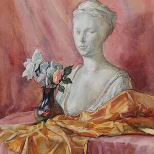 Natura morta. Dipinto originale dell'artista ucraino Zakharova L.41-32 cm, carta gouache, anni '80