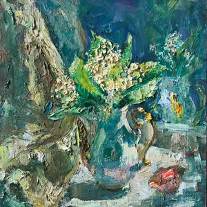 Lilies of the Valley. Original painting by Ukrainian artist Repka S. 60-50 cm, oil on canvas, 2001