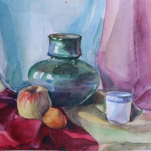 Natura morta. Dipinto originale dell'artista ucraina Zakharova L. 21-26 cm, carta gouache, anni '80