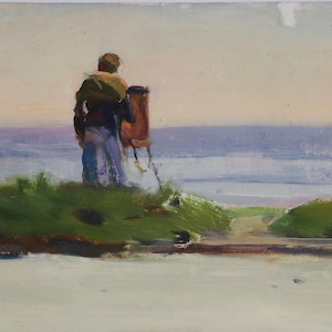 En la orilla. Artista ucraniano Polyakov S. 22-35 cm, óleo sobre cartón, década de 1990