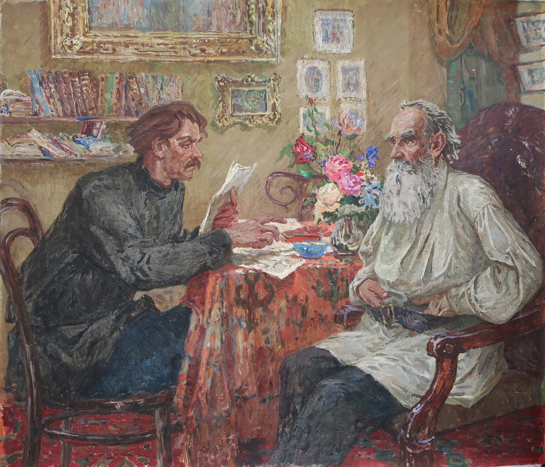 Gorky and Tolstoy. Old Oil Painting Original Socialist Realism Etsy