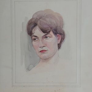 Portrait d'une jeune fille. Peinture ancienne représentant le réalisme socialiste original de l'artiste ukrainien Sinelnikov Y. techniques mixtes sur papier 40-30 cm