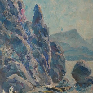 Paisaje. Pintura original del artista ucraniano Zakharov A. 25-15 cm, óleo sobre cartón, década de 1970.