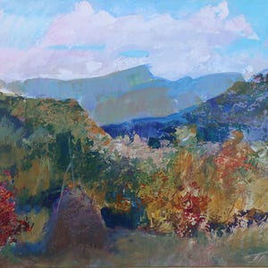 Paisaje. Pintura original de la artista ucraniana Primakova A. 35-45 cm, óleo sobre cartón, década de 1980