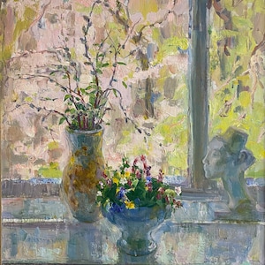 May window. Oil painting original Ukrainian artist Repka S. 90-80 cm oil on canvas 1989year