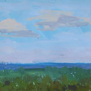 Paisaje. Pintura original de la artista ucraniana Zakharova, 11-19 cm de largo, óleo sobre cartón, década de 1970.
