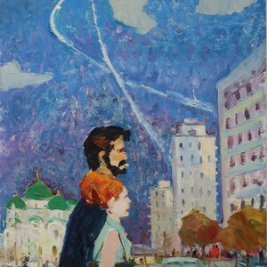 Famille. Artiste ukrainienne Hitrova T. 48-40 cm, huile sur carton, années 1970
