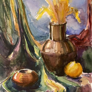 Natura morta. Dipinto originale artista ucraino Pereverzeva L. 59-42 cm acquerello su carta