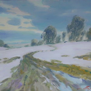 Route.Hiver.Artiste ukrainien Nazarenko A. 30-40 cm, huile sur carton