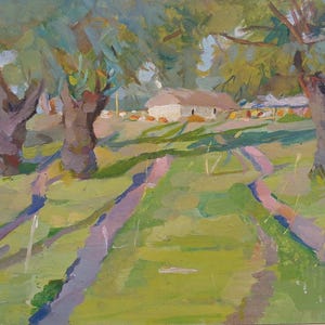 Paisaje. Pintura original de la artista ucraniana Kryzhanovskaya M. 24-34 cm, óleo sobre cartón.