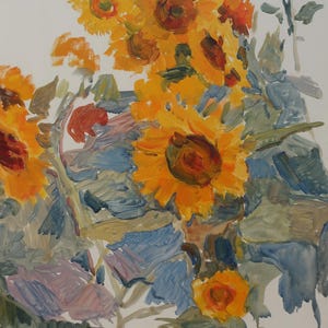 Tournesols. Peinture originale de l'artiste ukrainien Yakovenko E. 43-32 cm, huile sur carton, année 1965