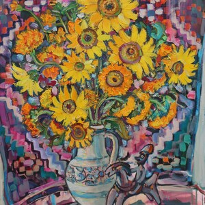 Sunflowers.Original painting by Ukrainian artist Ganja P. 77-61 cm, oil on canvas