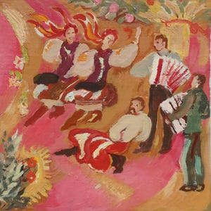 Boceto. Pintura original de la artista ucraniana Zakharova, 19-19 cm de largo, óleo sobre cartón, década de 1980.