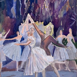 Ballet. Original painting by Ukrainian artist Zakharova L. 26-18 cm, paper mixed media, 1970s