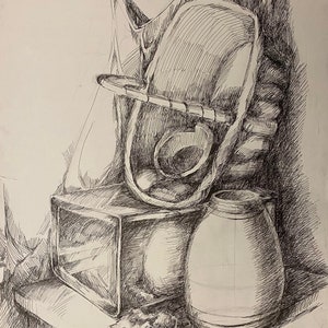 Natura morta. Dipinto originale artista ucraino Pereverzeva L. 60-42 cm carta matita