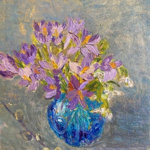 Naturaleza muerta. Pintura al óleo original del artista ucraniano Bahnek 31-25 cm cartón óleo década de 1970
