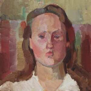Retrato. Pintura original del artista ucraniano Kikinev V. 39-39 cm, óleo sobre cartón, década de 1980