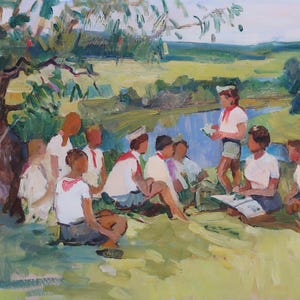 Boceto. Pintura original de la artista ucraniana Kryzhanovskaya M. 35-50 cm, óleo sobre cartón, 1968