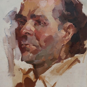 Boceto de un hombre. Pintura original del artista ucraniano Nazarenko A. 46-34 cm, óleo sobre cartón, año 1977