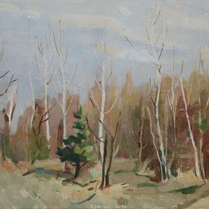 Paisaje. Pintura original del artista ucraniano Yatsenko V. 25-35 cm, óleo sobre lienzo sobre cartón, 1964