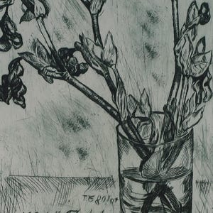 Fiori. Artista ucraino Prizant L. 15-10 cm, incisione su carta, anni '70