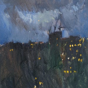 Paisaje. Pintura original del artista ucraniano Zakharov A. 28-25 cm, óleo sobre cartón, década de 1970.