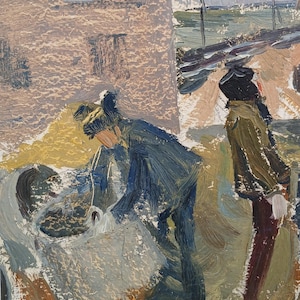 Boceto. Pintura original del artista ucraniano Zakharov A. 32-21 cm, óleo sobre cartón, 1970