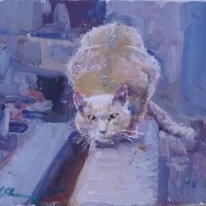 Katze Musya.Ukrainian Künstler Yalansky A.18-24 cm, Öl auf Leinwand auf Karton