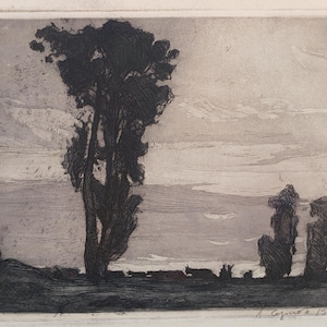 Paesaggio. Dipinto dell'artista ucraino Chernov L. 23-30 cm, linoleografia su carta