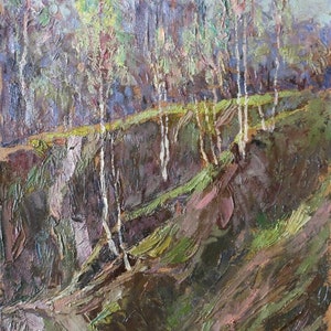 Paisaje. Pintura al óleo original del realismo socialista de la artista ucraniana Sirovatka D. 49-34 cm cartón óleo década de 1970