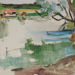 Landschaft.Original Gemälde des Ukrainischen Künstlers Kryzhanovskaja M. 35-48 cm, Karton Mischtechnik, 1966 Jahr