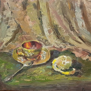 Naturaleza muerta. Pintura al óleo original de la artista ucraniana Popinova G. 30-41 cm óleo sobre cartón año 1999