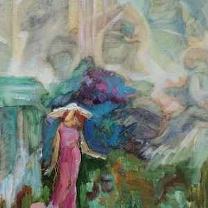 Boceto. Pintura original de la artista ucraniana Zakharova, 41-28 cm, óleo sobre cartón, década de 1980.