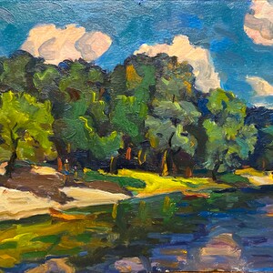 Paisaje. Pintura al óleo original del artista ucraniano Demidenko A. 22-29 cm cartón óleo década de 1970