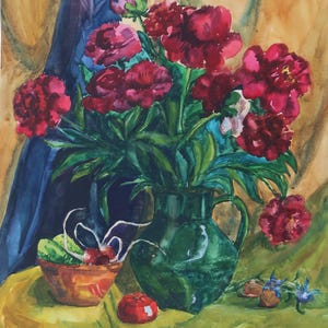 Natura morta. Dipinto originale dell'artista ucraina Zakharova L.58-49 cm, carta per acquerello, anni '80.