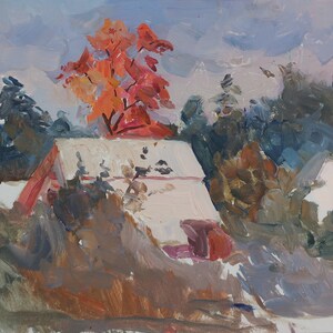 Paisaje. Artista ucraniano Yakovenko E. 24-33 cm, óleo sobre cartón, años 60