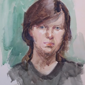 Ritratto. Dipinto originale dell'artista ucraina Kryzhanovskaya M. 34-26 cm, carta, acquerello, anni '70.