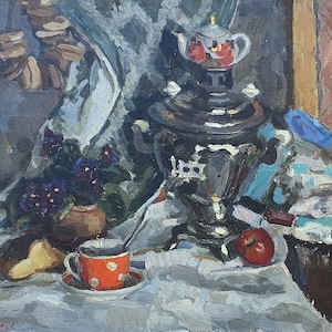 Still life. Oil painting original socialist realism Ukrainian artist Basanets A. 50-60 cm oil on canvas 1980s