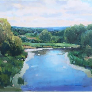 Landschap. Antiek olieverfschilderij. origineel van socialistisch realisme Sovjetkunst Oekraïense kunstenaar Gribok D.K. 18-35 cm karton olieverf jaren 70