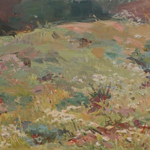 Paysage. Peinture originale de l'artiste ukrainien Chernov L. 25-35 cm, huile sur carton, année 1953