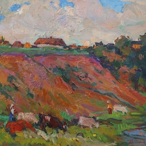 Paysage. Peinture originale de l'artiste ukrainien Chernov L. 37-48 cm, huile sur carton, années 1970