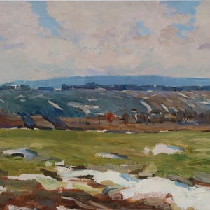Paysage. Peinture originale de l'artiste ukrainien Yatsenko V. 36-47 cm, huile sur carton, année 1956