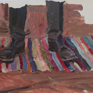 Estudio. Pintura original del artista ucraniano Tomenko G. 20-28 cm, óleo sobre cartón, década de 1960