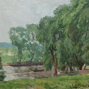 Árboles. Pintura original del artista ucraniano Kikinev V. 45-49 cm, óleo sobre cartón, año 1980