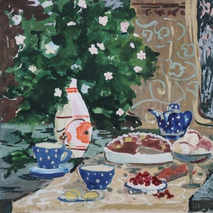 Natura morta. Dipinto originale dell'artista ucraina Zakharova L. 15-15 cm, carta tecnica mista, anni '80