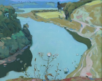 River Southern Bug Ukrainian artist Popov N.T. 39-43cm oil on canvas