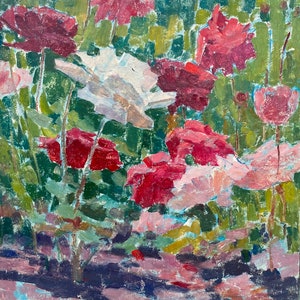 Pintura al óleo original del artista ucraniano Sagoyan V. 38-38 cm cartón óleo década de 1970