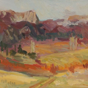 Paysage. Artiste ukrainienne Shurupov K. 24-34 cm, huile sur carton, années 1970