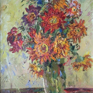 Flores. Pintura al óleo original del artista ucraniano Gorshkov N.D. 50-34 cm óleo sobre cartón década de 1970