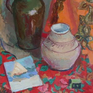 Naturaleza muerta. Pintura al óleo original del artista ucraniano Belyak I. 80-50 cm óleo sobre cartón década de 1980